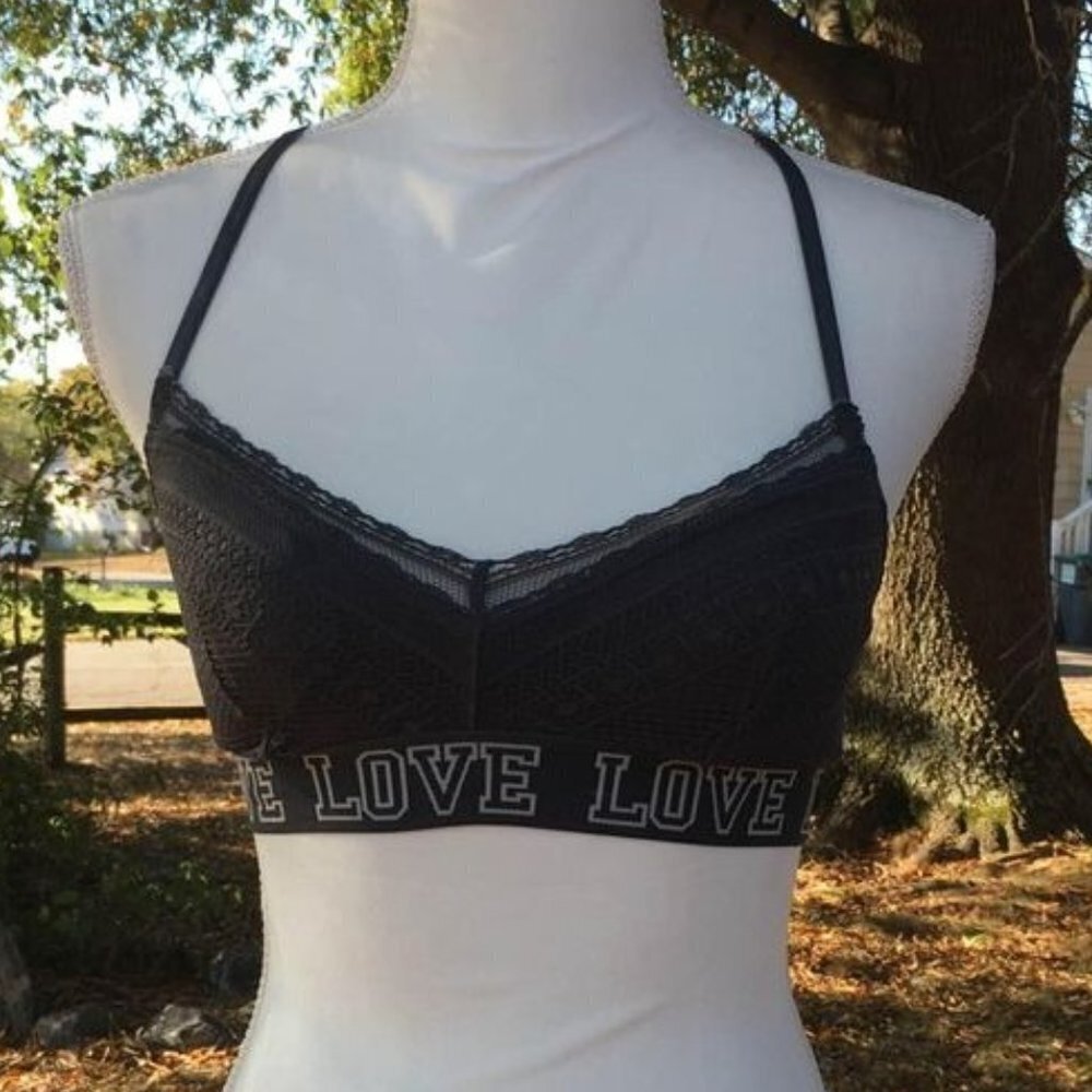 SO Bralette "Love" Grey Size Small Cute Retro 90s EUC P4